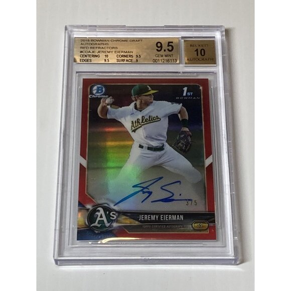 JEREMY EIERMAN AUTO 2018 Bowman Chrome Draft Red REFRACTOR #/5 BGS 9.5/10
